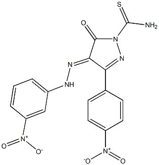 3-(4-nitrophenyl)-4-[(E)-2-(3-nitrophenyl)hydrazono]-5-oxo-4,5-dihydro-1H-pyrazole-1-carbothioamide 结构式