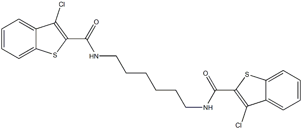 3-chloro-N-(6-{[(3-chloro-1-benzothiophen-2-yl)carbonyl]amino}hexyl)-1-benzothiophene-2-carboxamide 结构式