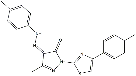 3-methyl-1-[4-(4-methylphenyl)-1,3-thiazol-2-yl]-1H-pyrazole-4,5-dione 4-[N-(4-methylphenyl)hydrazone] 结构式