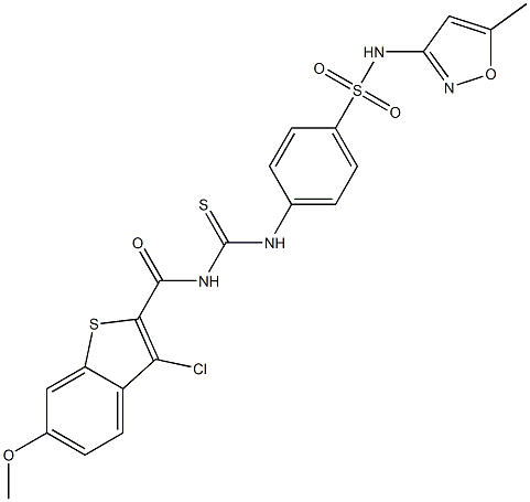 4-[({[(3-chloro-6-methoxy-1-benzothiophen-2-yl)carbonyl]amino}carbothioyl)amino]-N-(5-methyl-3-isoxazolyl)benzenesulfonamide 结构式