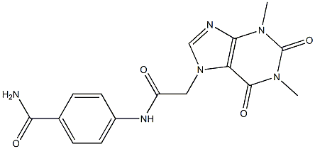 4-{[2-(1,3-dimethyl-2,6-dioxo-1,2,3,6-tetrahydro-7H-purin-7-yl)acetyl]amino}benzamide 结构式