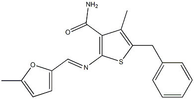 5-benzyl-4-methyl-2-{[(E)-(5-methyl-2-furyl)methylidene]amino}-3-thiophenecarboxamide 结构式