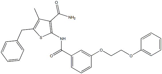 5-benzyl-4-methyl-2-{[3-(2-phenoxyethoxy)benzoyl]amino}-3-thiophenecarboxamide 结构式