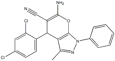 6-amino-4-(2,4-dichlorophenyl)-3-methyl-1-phenyl-1,4-dihydropyrano[2,3-c]pyrazole-5-carbonitrile 结构式
