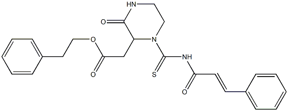 phenethyl 2-[3-oxo-1-({[(E)-3-phenyl-2-propenoyl]amino}carbothioyl)-2-piperazinyl]acetate 结构式