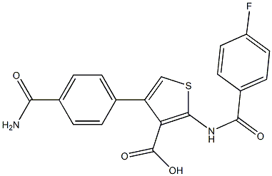 4-(4-Carbamoyl-phenyl)-2-(4-fluoro-benzoylamino)-thiophene-3-carboxylic acid 结构式