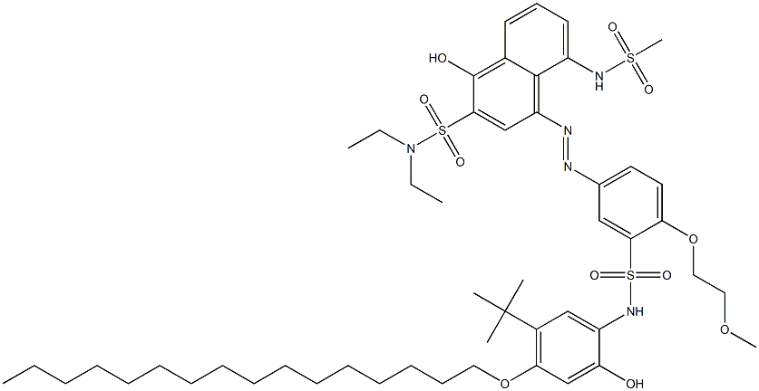 5-[2-(N,N-Diethylsulfamoyl)-1-hydroxy-5-methylsulfonylamino-4-naphtylazo]-N-(4-hexadecyloxy-2-hydroxy-5-tert-butylphenyl)-2-(2-methoxyethoxy)benzenesulfonamide 结构式