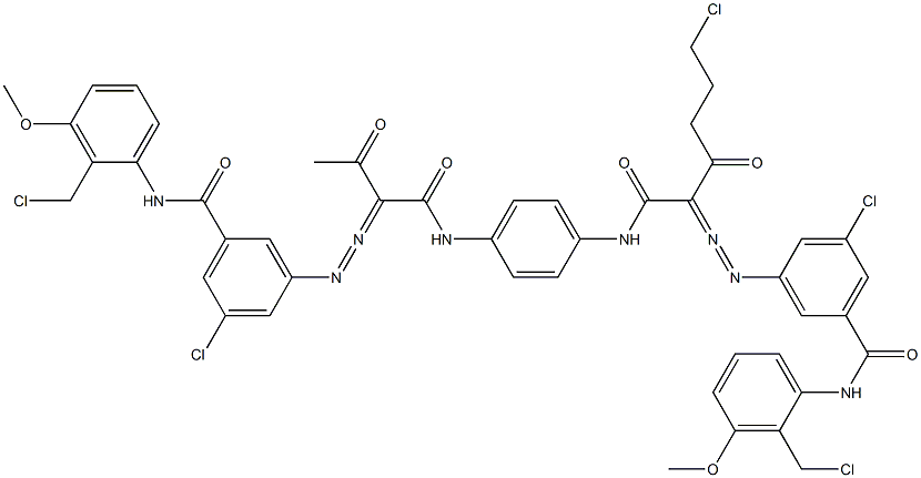 3,3'-[2-(2-Chloroethyl)-1,4-phenylenebis[iminocarbonyl(acetylmethylene)azo]]bis[N-[2-(chloromethyl)-3-methoxyphenyl]-5-chlorobenzamide] 结构式