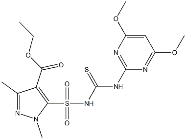 1,3-Dimethyl-5-[[(4,6-dimethoxypyrimidin-2-yl)thiocarbamoyl]sulfamoyl]-1H-pyrazole-4-carboxylic acid ethyl ester 结构式