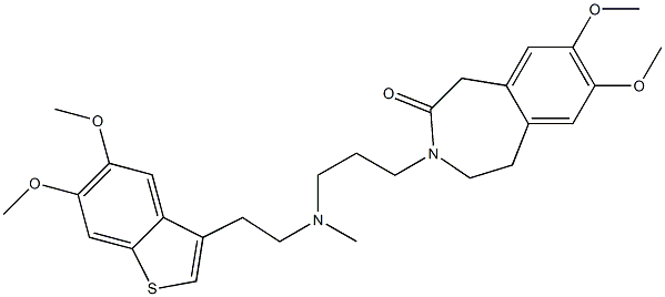 2,3-Dihydro-7,8-dimethoxy-3-[3-[N-[2-(5,6-dimethoxy-1-benzothiophen-3-yl)ethyl]-N-methylamino]propyl]-1H-3-benzazepin-4(5H)-one 结构式