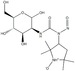 2,2,5,5-Tetramethyl-3-[[(2-deoxy-D-glucopyranos-2-yl)aminocarbonyl]nitrosoamino]pyrrolidine 1-oxide 结构式