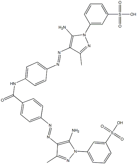 3-[5-Amino-4-[[4-[[4-[[5-amino-3-methyl-1-(3-sulfophenyl)-1H-pyrazol-4-yl]azo]benzoyl]amino]phenyl]azo]-3-methyl-1H-pyrazol-1-yl]benzenesulfonic acid 结构式