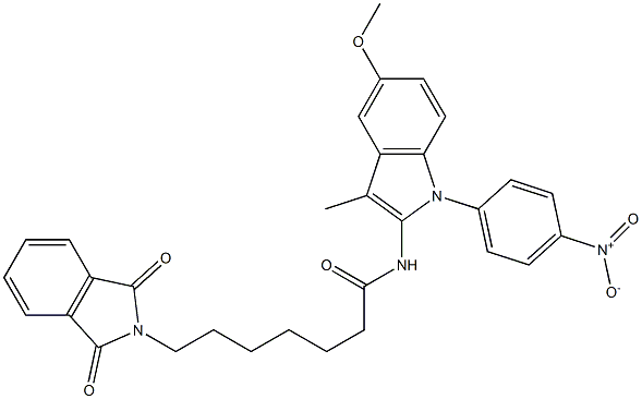 N-[1-(4-Nitrophenyl)-3-methyl-5-methoxy-1H-indol-2-yl]-7-(1,3-dioxoisoindolin-2-yl)heptanamide 结构式