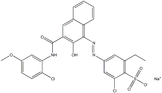 2-Chloro-6-ethyl-4-[[3-[[(2-chloro-5-methoxyphenyl)amino]carbonyl]-2-hydroxy-1-naphtyl]azo]benzenesulfonic acid sodium salt 结构式