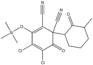 2,3-Dichloro-5,6-dicyano-4-(trimethylsilyloxy)-6-(3-methyl-2-oxocyclohexyl)-2,4-cyclohexadien-1-one 结构式