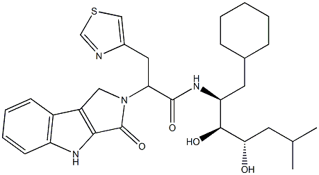 3-(4-Thiazolyl)-2-[(1,2,3,4-tetrahydro-3-oxopyrrolo[3,4-b]indol)-2-yl]-N-[(1S,2S,3S)-1-cyclohexylmethyl-2,3-dihydroxy-5-methylhexyl]propionamide 结构式