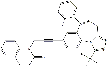 1-Trifluoromethyl-6-(2-fluorophenyl)-8-[3-[(1,2,3,4-tetrahydro-2-oxoquinolin)-1-yl]-1-propynyl]-4H-[1,2,4]triazolo[4,3-a][1,4]benzodiazepine 结构式