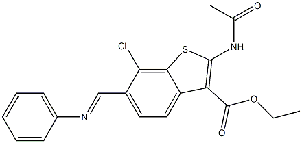 2-(Acetylamino)-6-phenyliminomethyl-7-chlorobenzo[b]thiophene-3-carboxylic acid ethyl ester 结构式
