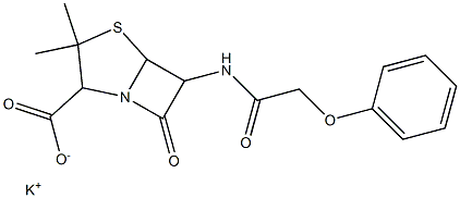 6-(2-Phenoxyacetylamino)-7-oxo-3,3-dimethyl-1-aza-4-thiabicyclo[3.2.0]heptane-2-carboxylic acid potassium salt 结构式