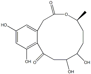 (4S)-4,5,6,7,8,9-Hexahydro-7,8,11,13-tetrahydroxy-4-methyl-2H-3-benzoxacyclododecin-2,10(1H)-dione 结构式