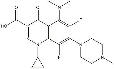 1-Cyclopropyl-6,8-difluoro-1,4-dihydro-5-dimethylamino-7-(4-methyl-1-piperazinyl)-4-oxoquinoline-3-carboxylic acid 结构式