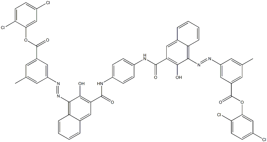 1,4-Bis[1-[[3-methyl-5-(2,5-dichlorophenoxycarbonyl)phenyl]azo]-2-hydroxy-3-naphthoylamino]benzene 结构式