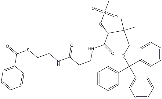 [R,(+)]-2-(Methylsulfonyloxy)-N-[2-[(2-benzoylthioethyl)carbamoyl]ethyl]-3,3-dimethyl-4-(triphenylmethoxy)butyramide 结构式