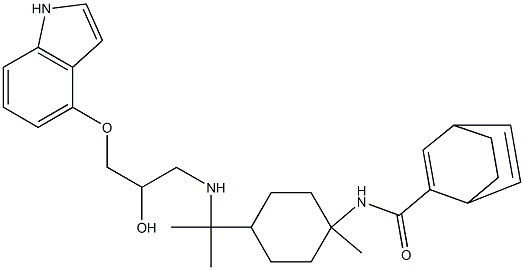 4-[2-Hydroxy-3-[[1-[[(bicyclo[2.2.2]octane-2,5-dien-2-yl)carbonyl]amino]-p-menthan-8-yl]amino]propoxy]-1H-indole 结构式