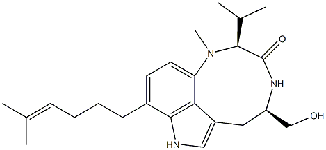 (2S,5R)-1,2,4,5,6,8-Hexahydro-9-(5-methyl-4-hexenyl)-5-hydroxymethyl-2-isopropyl-1-methyl-3H-pyrrolo[4,3,2-gh]-1,4-benzodiazonin-3-one 结构式