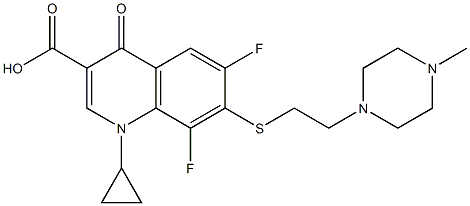 7-[2-(4-Methylpiperazin-1-yl)ethyl]thio-1-cyclopropyl-6,8-difluoro-1,4-dihydro-4-oxoquinoline-3-carboxylic acid 结构式