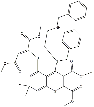 4-[Benzyl[2-(benzylamino)ethyl]amino]-5-[[(Z)-1,2-bis(methoxycarbonyl)ethenyl]thio]-7,7-dimethyl-7H-1-benzothiopyran-2,3-dicarboxylic acid dimethyl ester 结构式