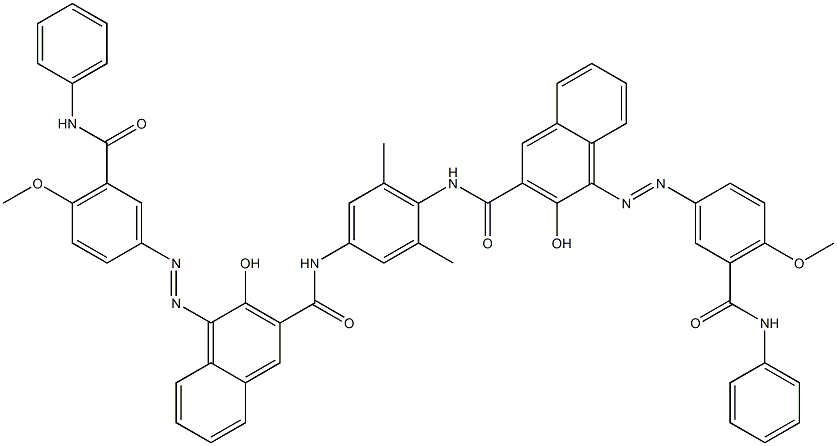 1,4-Bis[1-[4-methoxy-5-(phenylcarbamoyl)phenylazo]-2-hydroxy-3-naphthoylamino]-2,6-dimethylbenzene 结构式