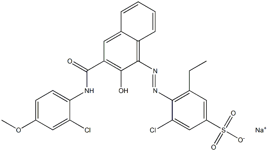 3-Chloro-5-ethyl-4-[[3-[[(2-chloro-4-methoxyphenyl)amino]carbonyl]-2-hydroxy-1-naphtyl]azo]benzenesulfonic acid sodium salt 结构式
