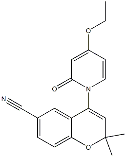 2,2-Dimethyl-6-cyano-4-[(4-ethoxy-1,2-dihydro-2-oxopyridin)-1-yl]-2H-1-benzopyran 结构式