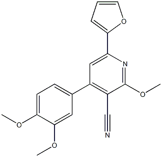 2-Methoxy-4-(3,4-dimethoxyphenyl)-6-(2-furanyl)pyridine-3-carbonitrile 结构式