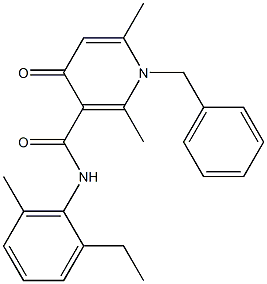 1-Benzyl-1,4-dihydro-2,6-dimethyl-N-(2-ethyl-6-methylphenyl)-4-oxopyridine-3-carboxamide 结构式