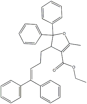 4,5-Dihydro-2-methyl-5,5-diphenyl-4-(4,4-diphenyl-3-butenyl)furan-3-carboxylic acid ethyl ester 结构式