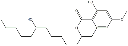 3,4-Dihydro-8-hydroxy-6-methoxy-3-(6-hydroxyundecyl)-1H-2-benzopyran-1-one 结构式