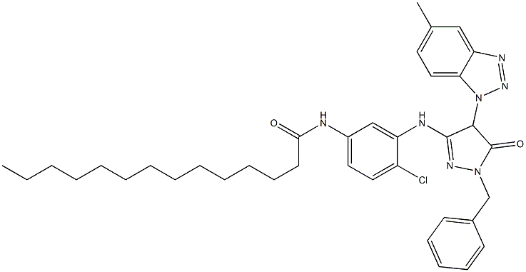 1-Benzyl-3-[2-chloro-5-(tetradecanoylamino)anilino]-4-(5-methyl-1H-benzotriazol-1-yl)-5(4H)-pyrazolone 结构式