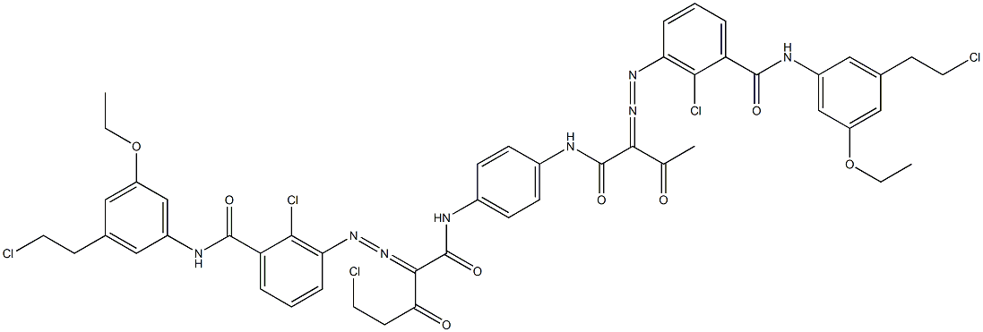 3,3'-[2-(Chloromethyl)-1,4-phenylenebis[iminocarbonyl(acetylmethylene)azo]]bis[N-[3-(2-chloroethyl)-5-ethoxyphenyl]-2-chlorobenzamide] 结构式