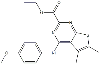 5,6-Dimethyl-4-(4-methoxyphenylamino)thieno[2,3-d]pyrimidine-2-carboxylic acid ethyl ester 结构式