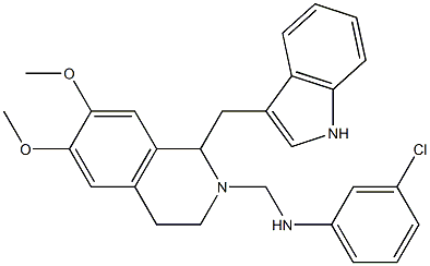 1,2,3,4-Tetrahydro-2-[(m-chloroanilino)methyl]-6,7-dimethoxy-1-[(1H-indol-3-yl)methyl]isoquinoline 结构式