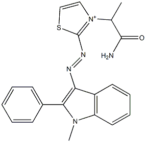 3-(1-Carbamoylethyl)-2-[(1-methyl-2-phenyl-1H-indol-3-yl)azo]thiazol-3-ium 结构式