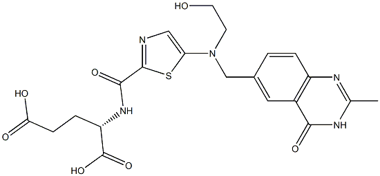 (2S)-2-[5-[N-(2-Hydroxyethyl)-N-[[(3,4-dihydro-2-methyl-4-oxoquinazolin)-6-yl]methyl]amino]-2-thiazolylcarbonylamino]glutaric acid 结构式