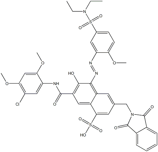 3-[(5-Chloro-2,4-dimethoxyphenyl)aminocarbonyl]-1-[5-[(diethylamino)sulfonyl]-2-methoxyphenylazo]-2-hydroxy-7-(phthalimidylmethyl)naphthalene-5-sulfonic acid 结构式