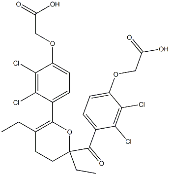 [2,3-Dichloro-4-[[6-[2,3-dichloro-4-(carboxymethoxy)phenyl]-2,5-diethyl-3,4-dihydro-2H-pyran-2-yl]carbonyl]phenoxy]acetic acid 结构式