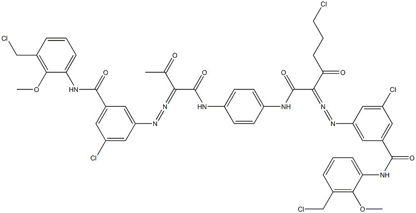 3,3'-[2-(2-Chloroethyl)-1,4-phenylenebis[iminocarbonyl(acetylmethylene)azo]]bis[N-[3-(chloromethyl)-2-methoxyphenyl]-5-chlorobenzamide] 结构式