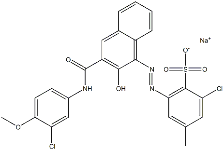 2-Chloro-4-methyl-6-[[3-[[(3-chloro-4-methoxyphenyl)amino]carbonyl]-2-hydroxy-1-naphtyl]azo]benzenesulfonic acid sodium salt 结构式