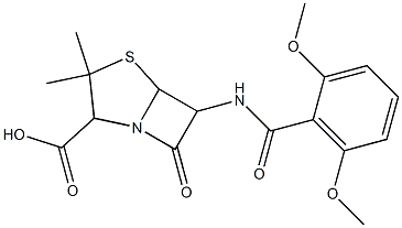 6-(2,6-Dimethoxyphenylcarbonylamino)-3,3-dimethyl-7-oxo-4-thia-1-azabicyclo[3.2.0]heptane-2-carboxylic acid 结构式