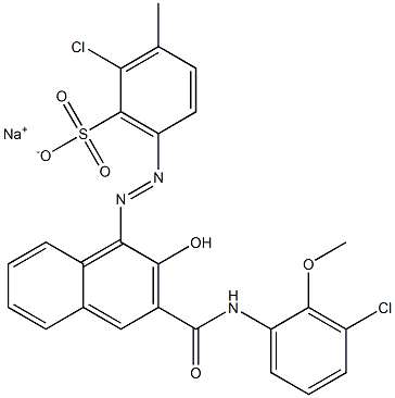 2-Chloro-3-methyl-6-[[3-[[(3-chloro-2-methoxyphenyl)amino]carbonyl]-2-hydroxy-1-naphtyl]azo]benzenesulfonic acid sodium salt 结构式